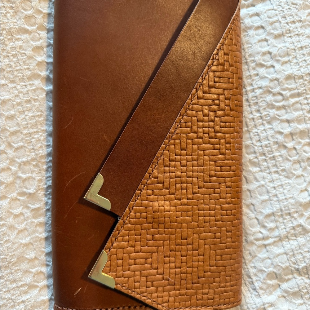Elegant Brown Leather Crossbody or Wristlet